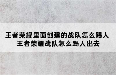 王者荣耀里面创建的战队怎么踢人 王者荣耀战队怎么踢人出去